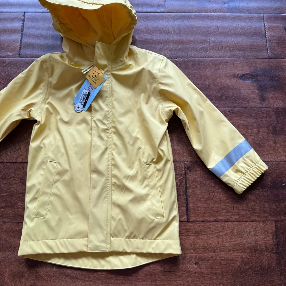 Cat & Jack Toddler Boys Yellow Hooded Raincoat Wind Water Resistant Size 3T NWT